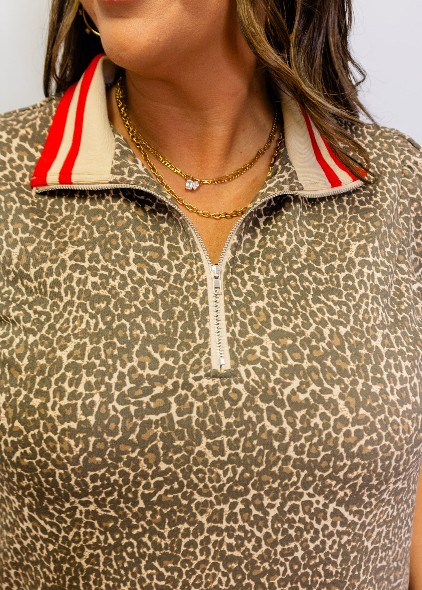 Leopard Red Contrast Zip Dress