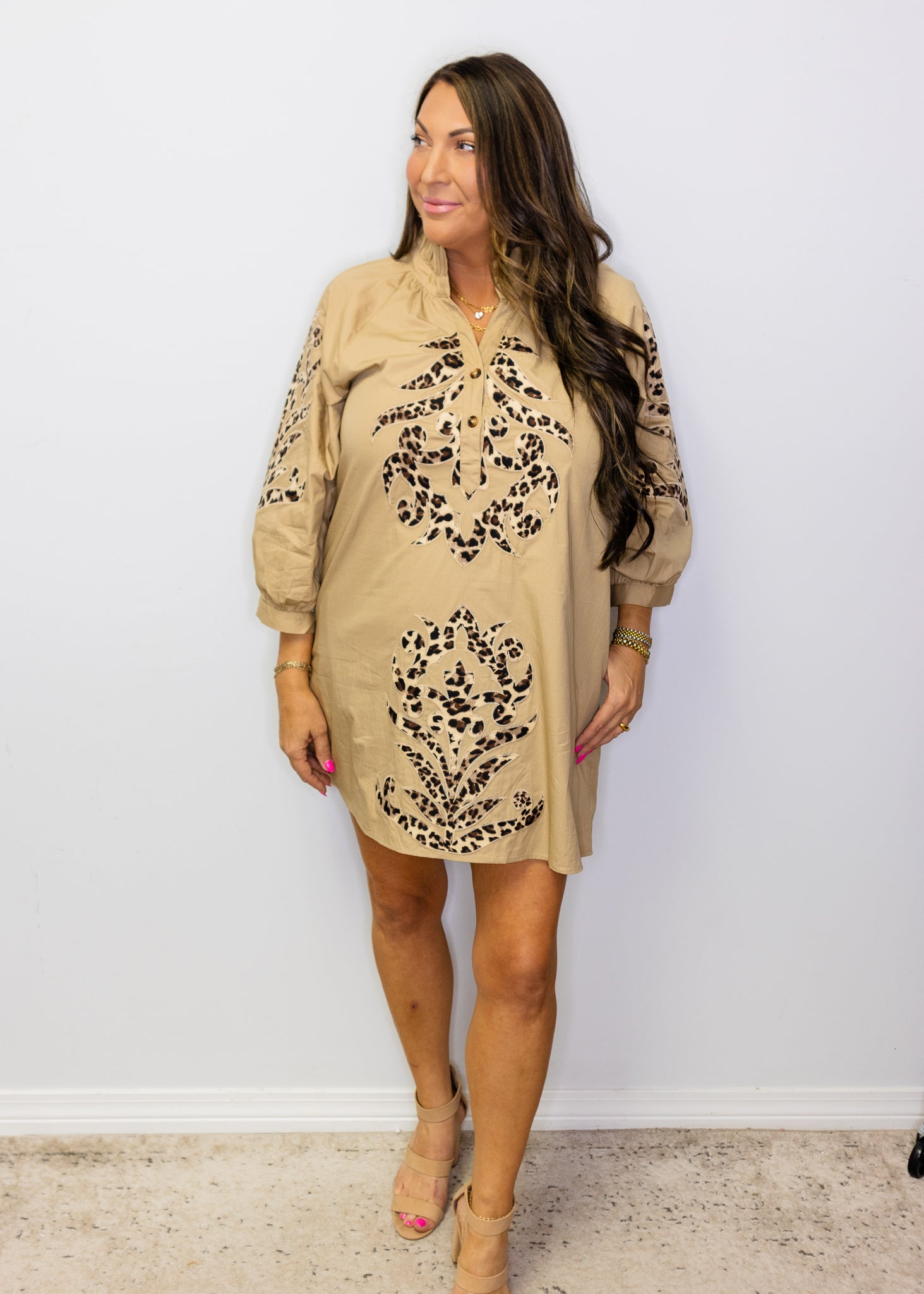 Taupe Leopard Baroque Dress