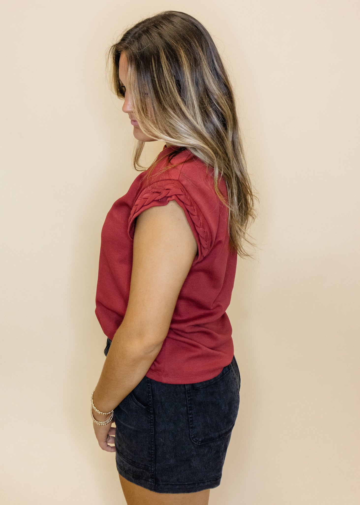 Burgundy Braided Sleeve Top