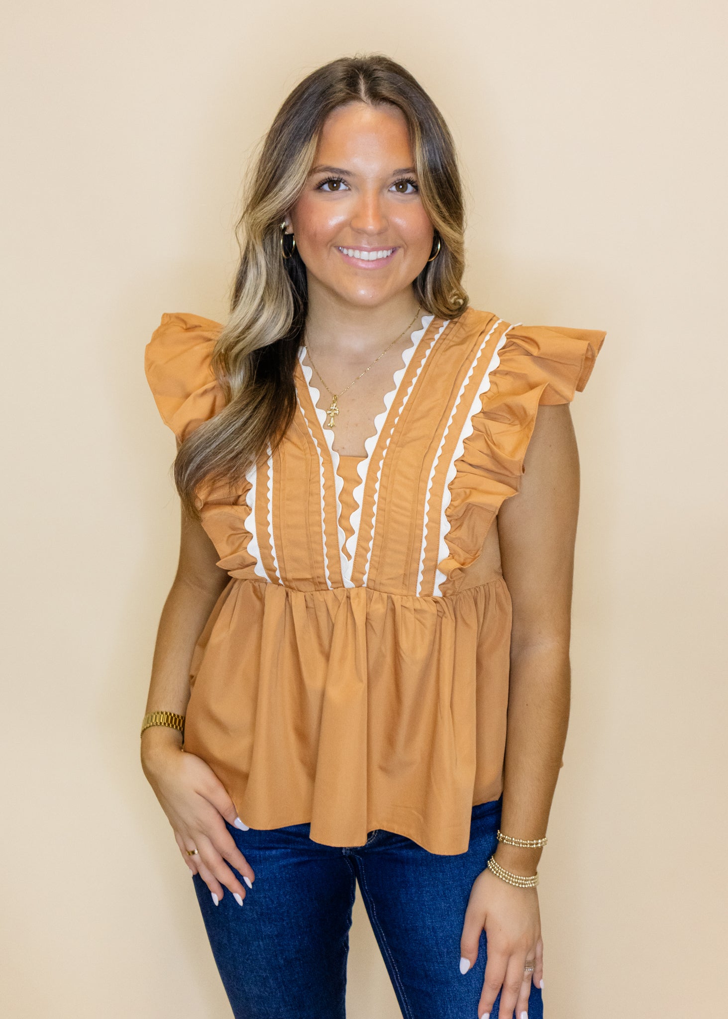 Camel Scallop Trim Top