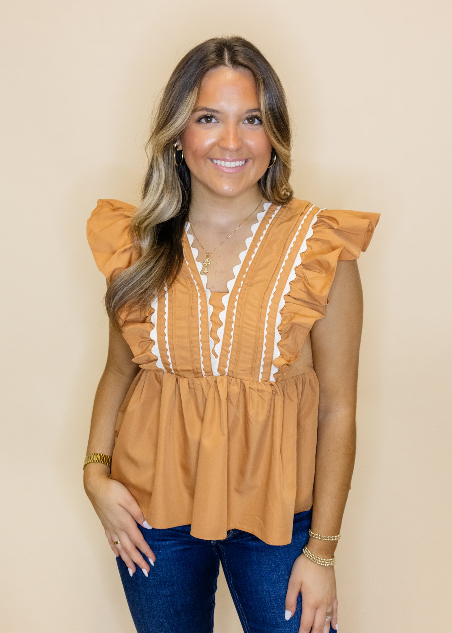 Camel Scallop Trim Top