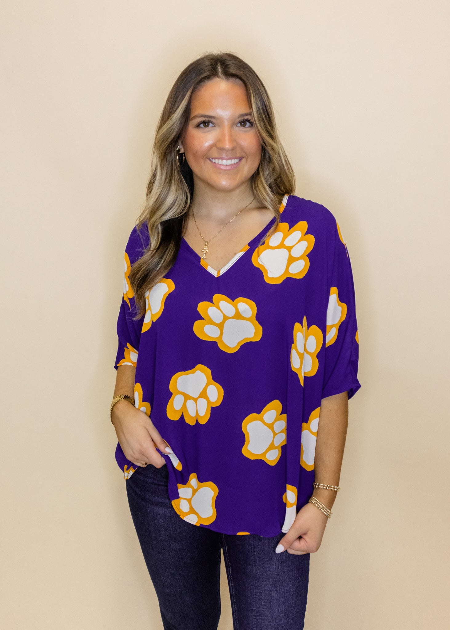 Sadie LSU Paw V-Neck Top