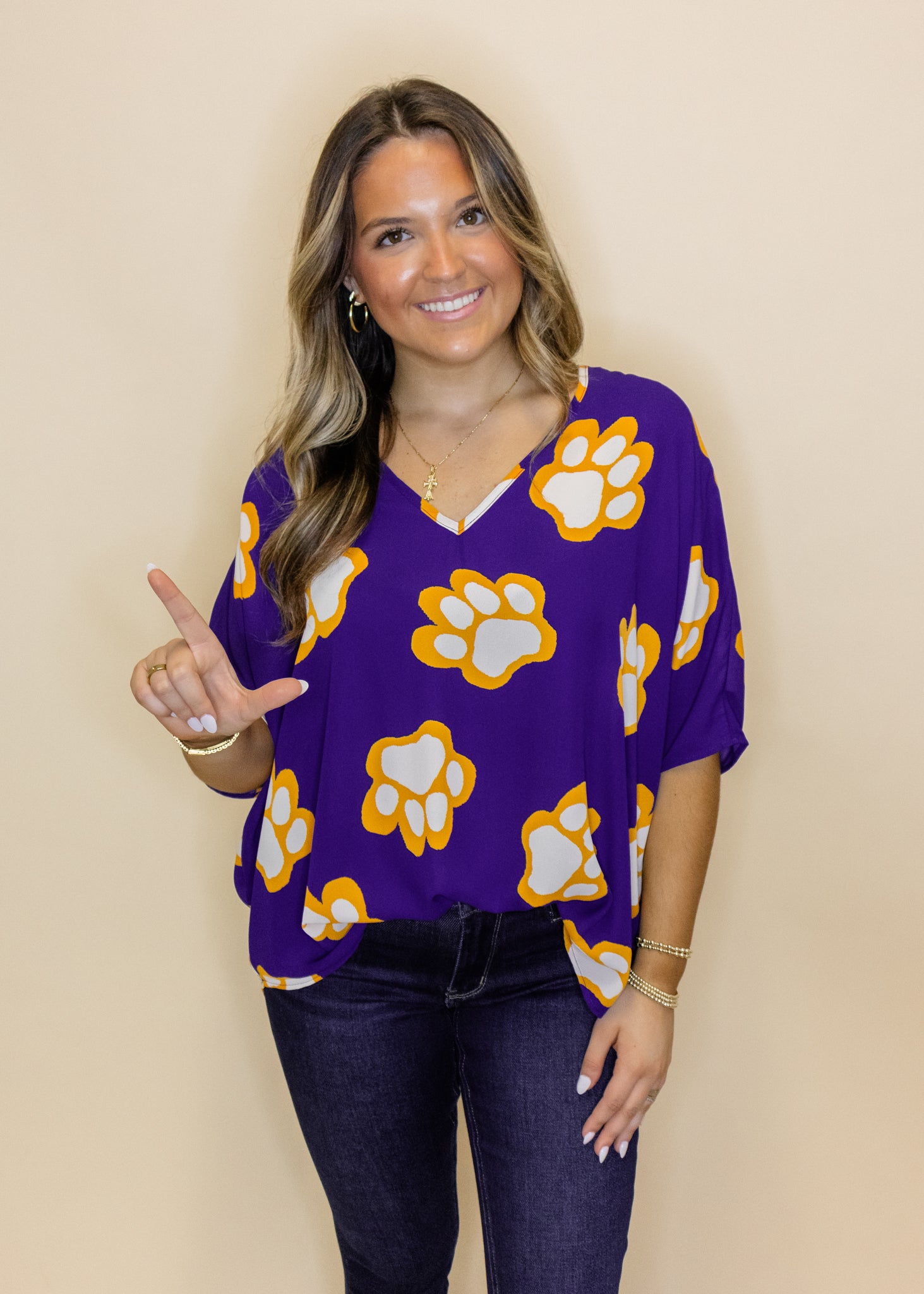 Sadie LSU Paw V-Neck Top