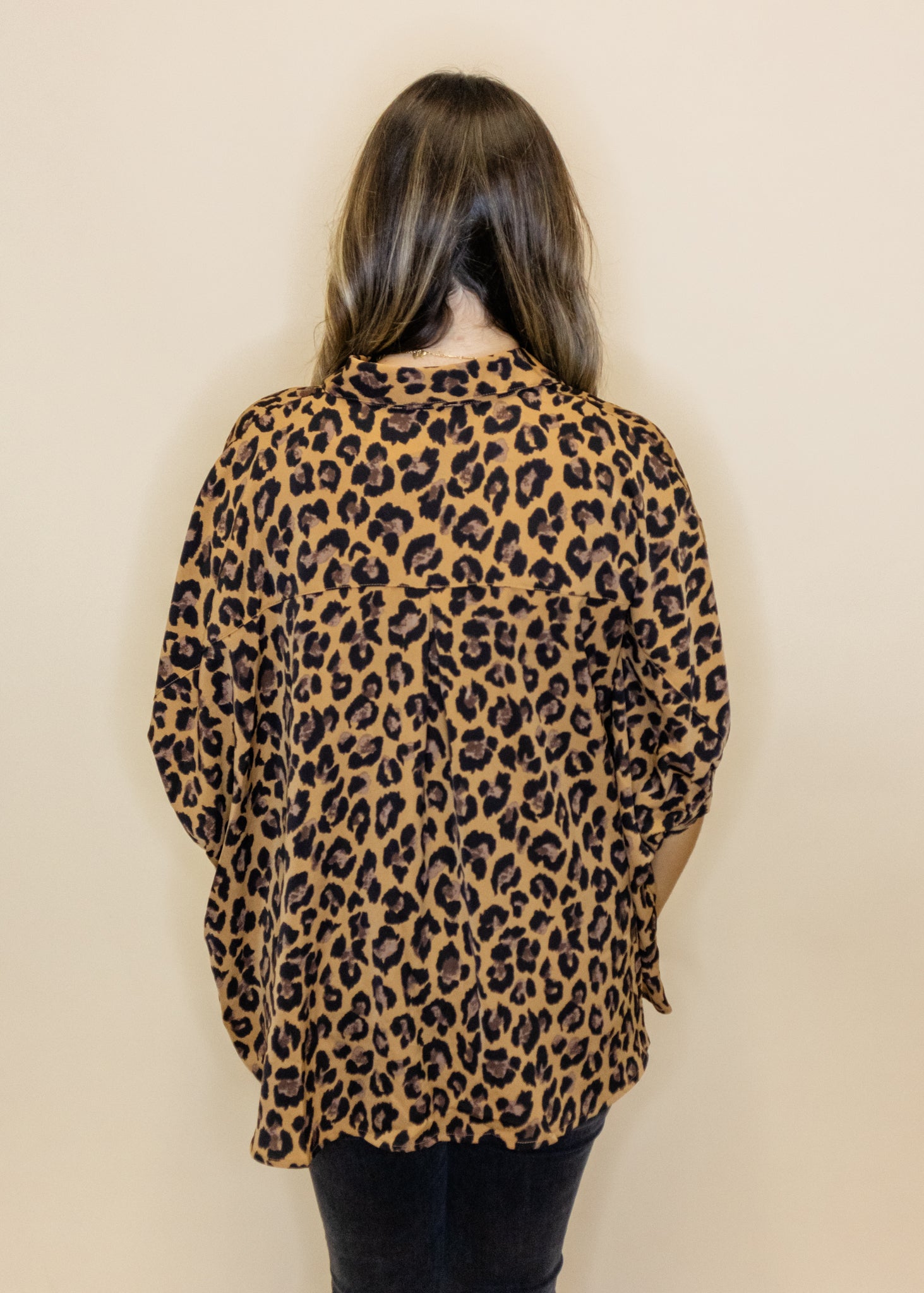 Leopard Flowy Button Top