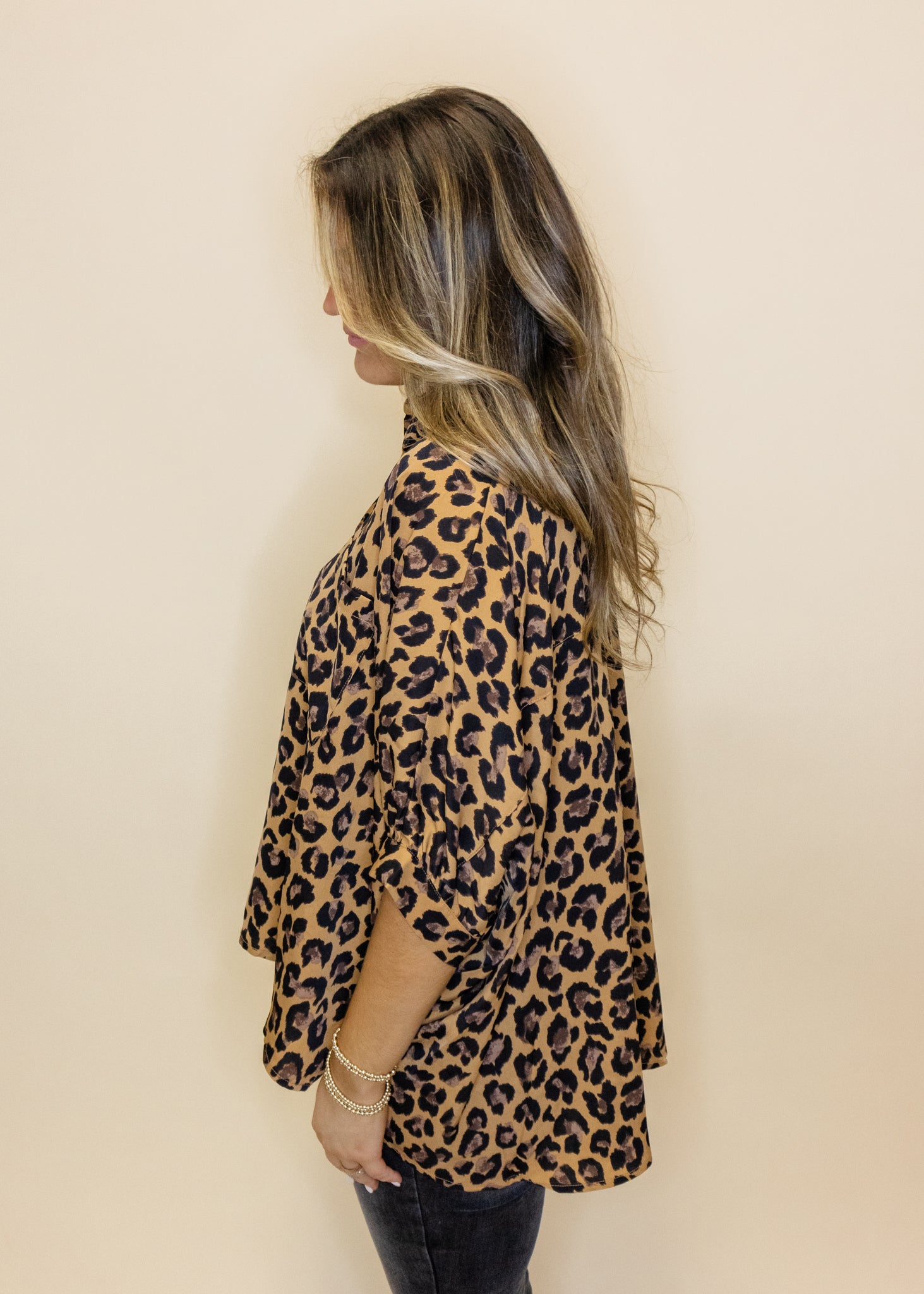 Leopard Flowy Button Top