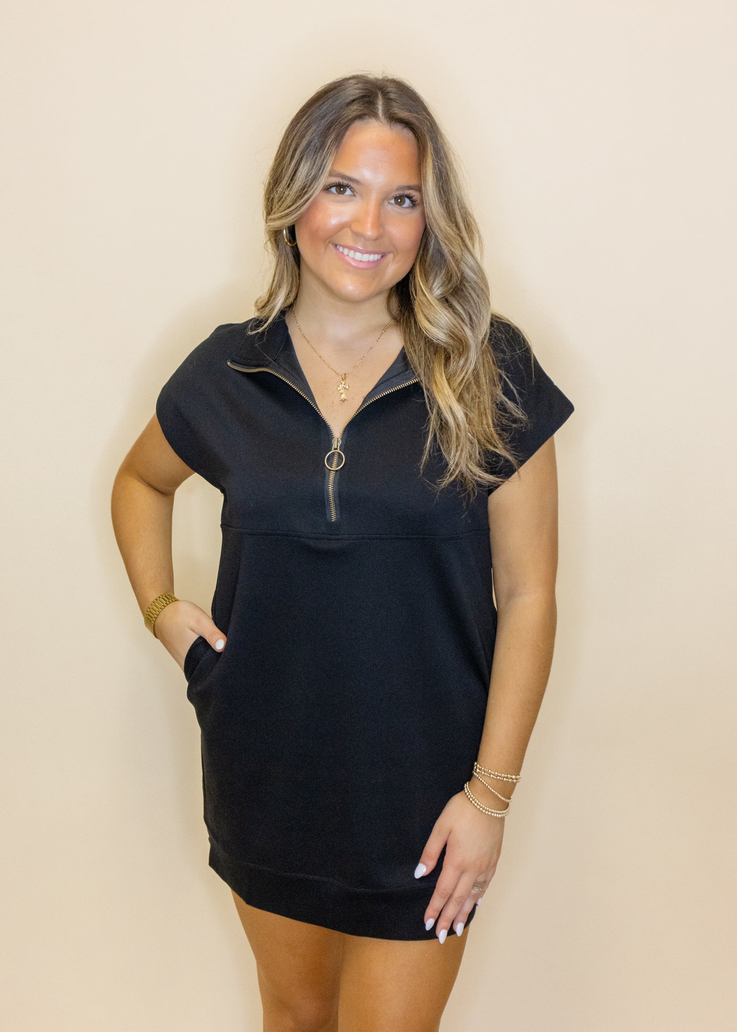 Black Half Zip Collar Dress