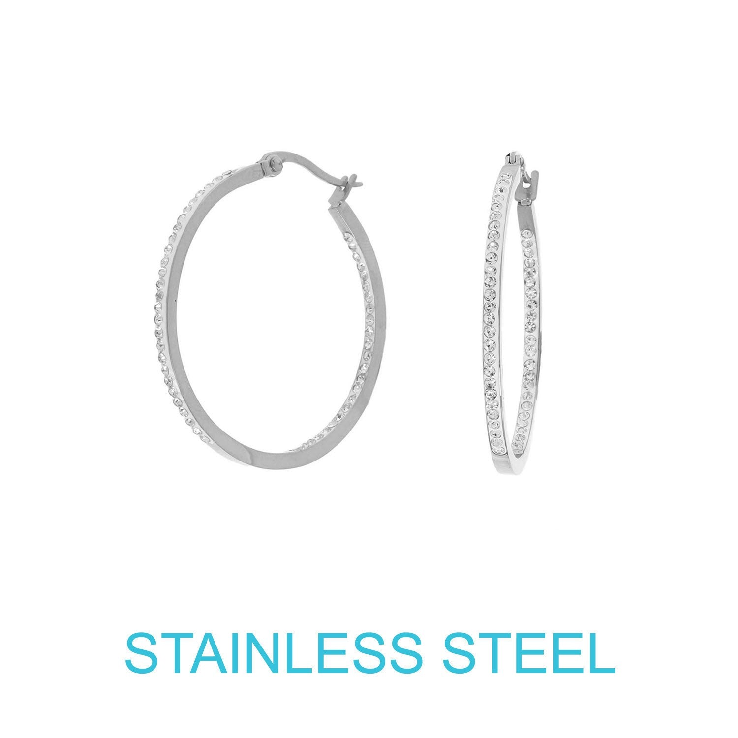 SIlver Rhinestone Hoop Earrings