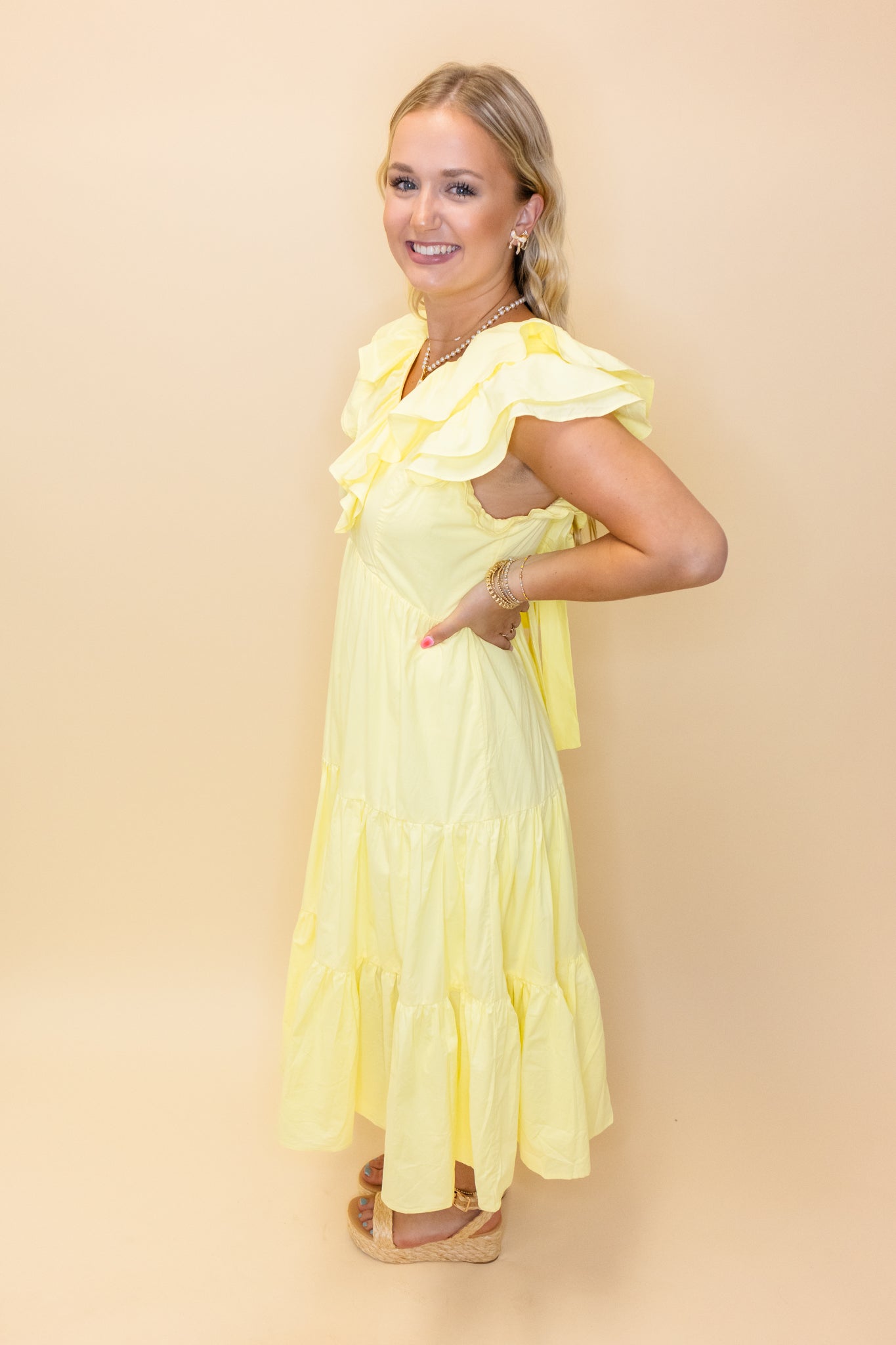 Yellow Bow Back Midi Dress