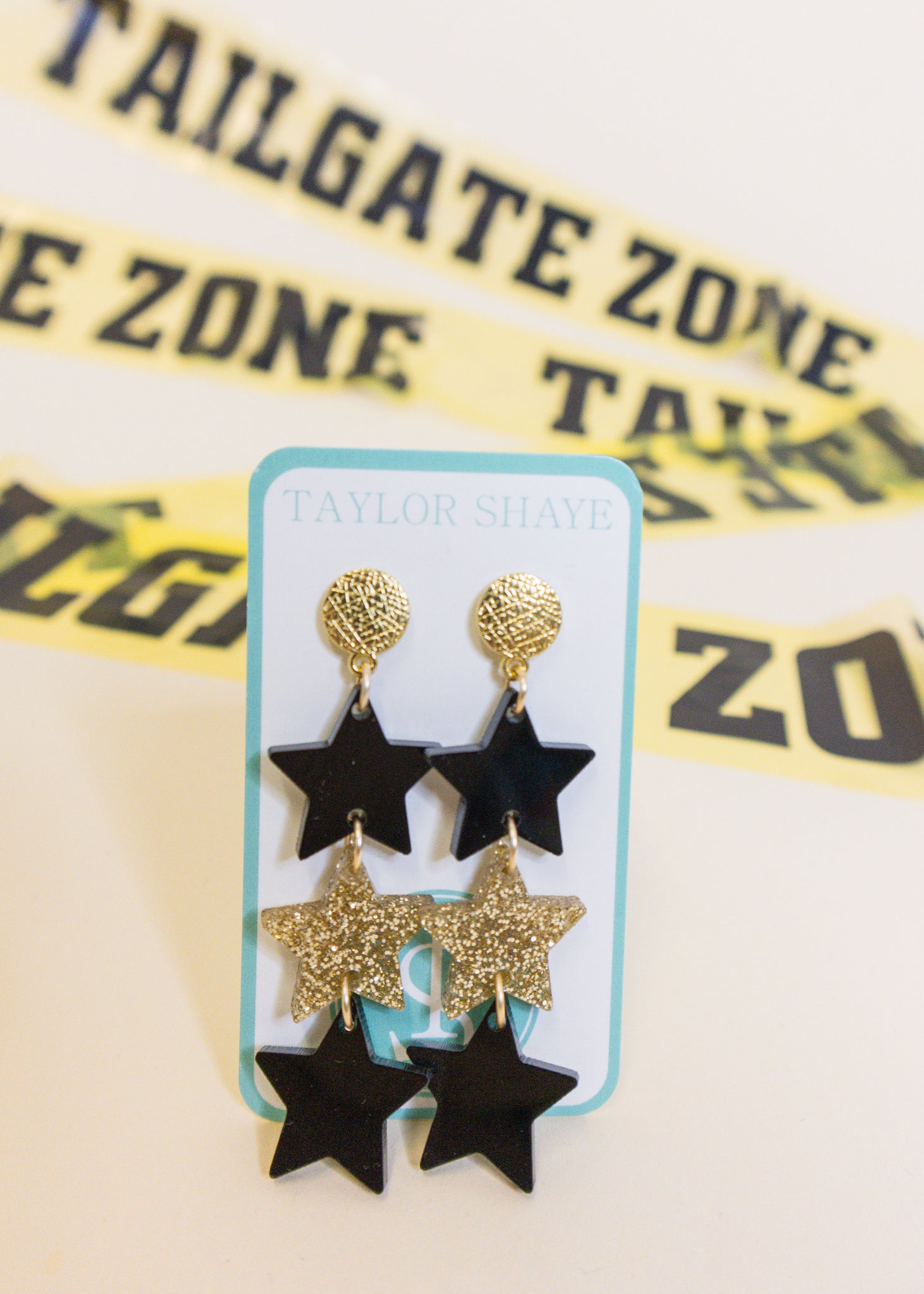 Black & Gold Glitter Star Earrings