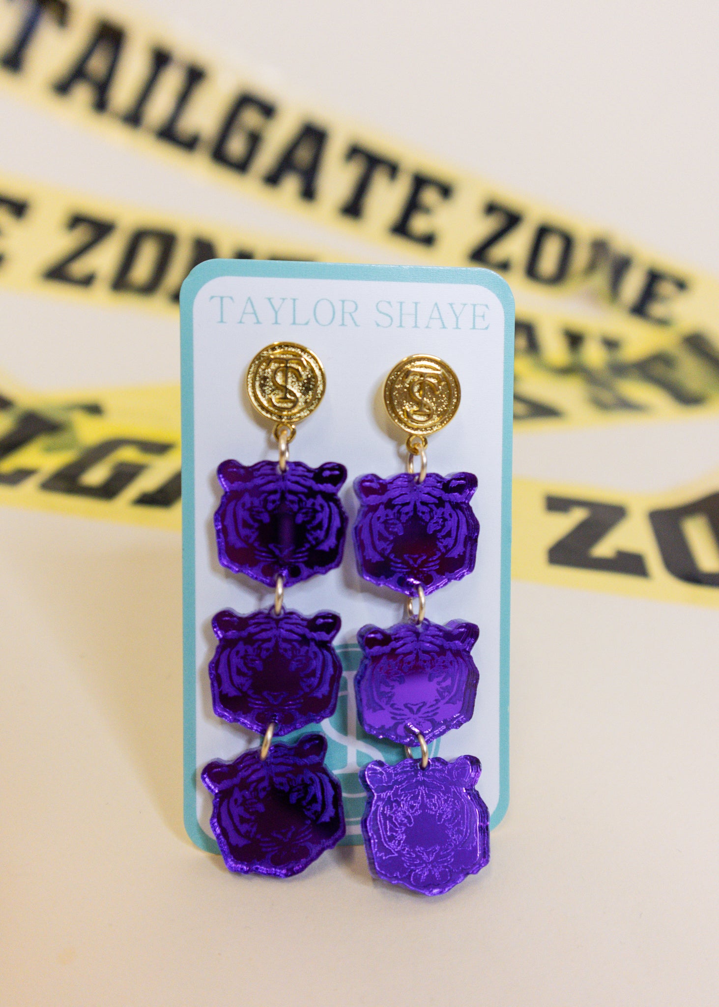 Purple Tiger Drop Earrings