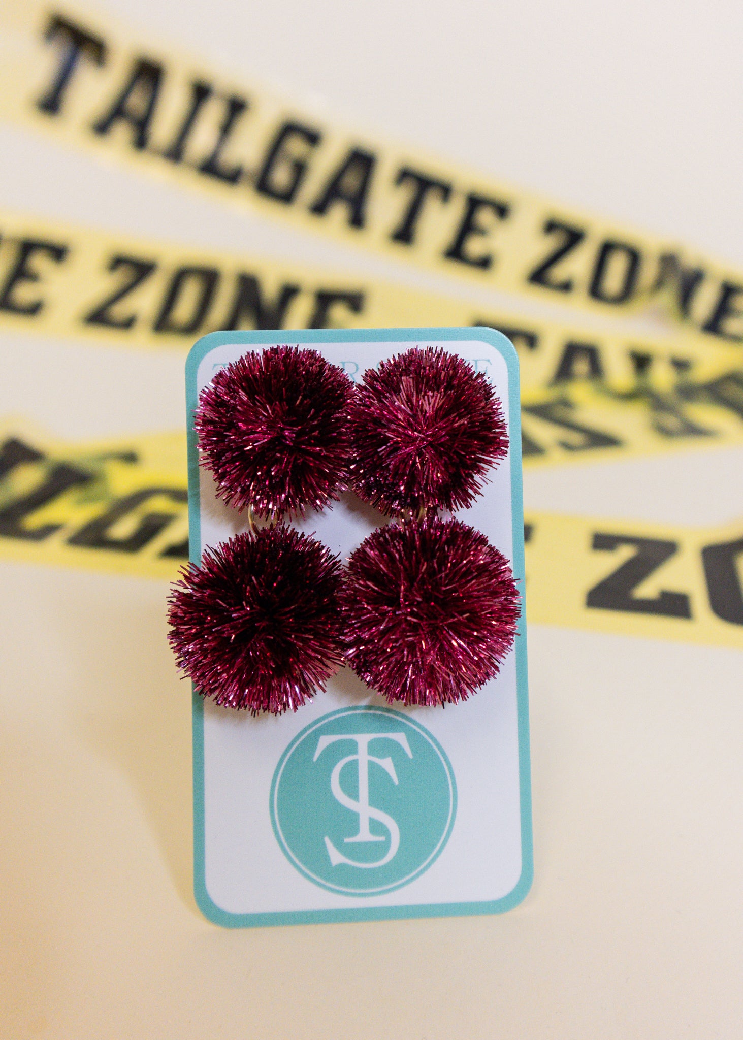 Maroon Shimmer Pom Earrings