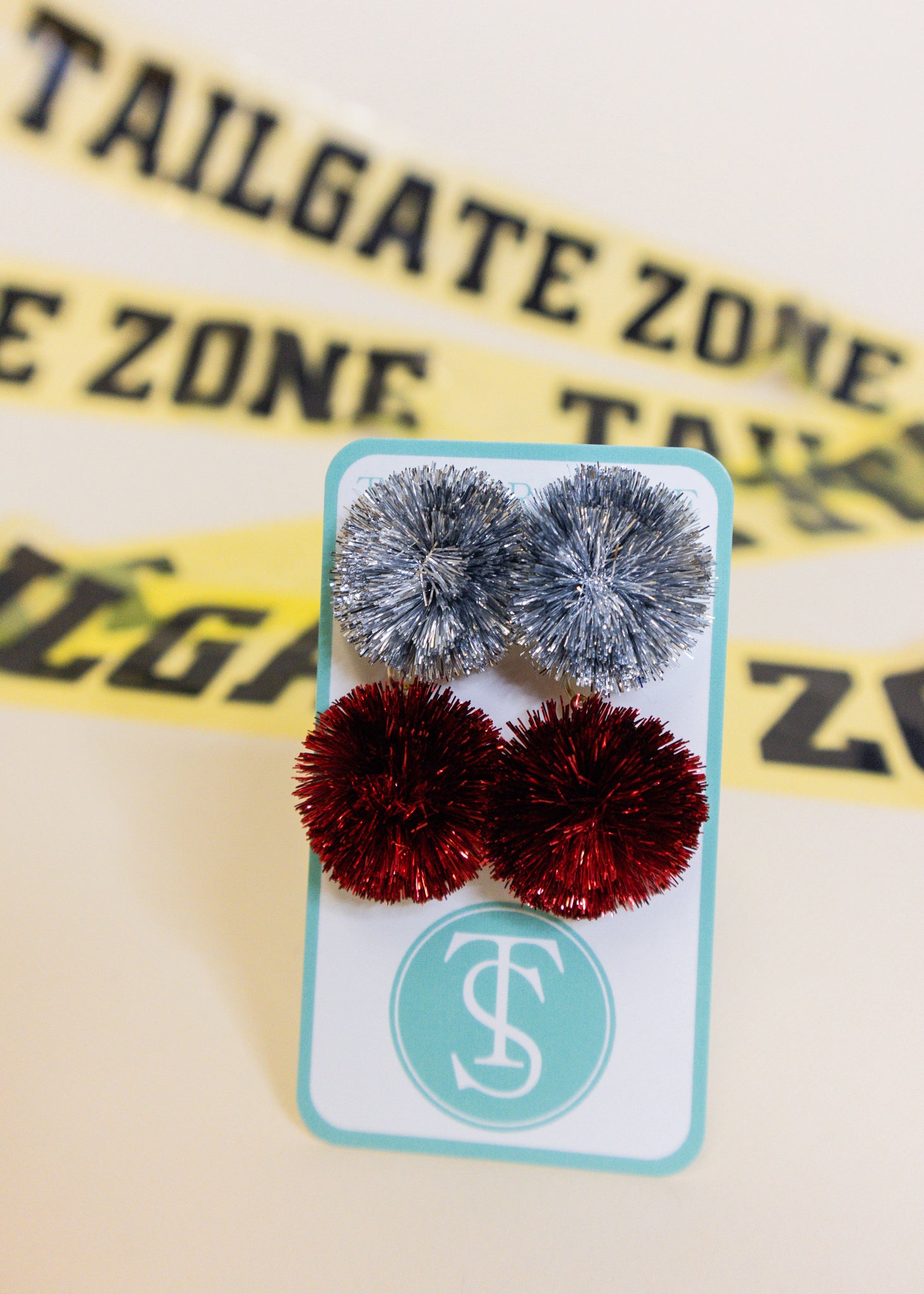 Red & Silver GameDay Pom Earrings