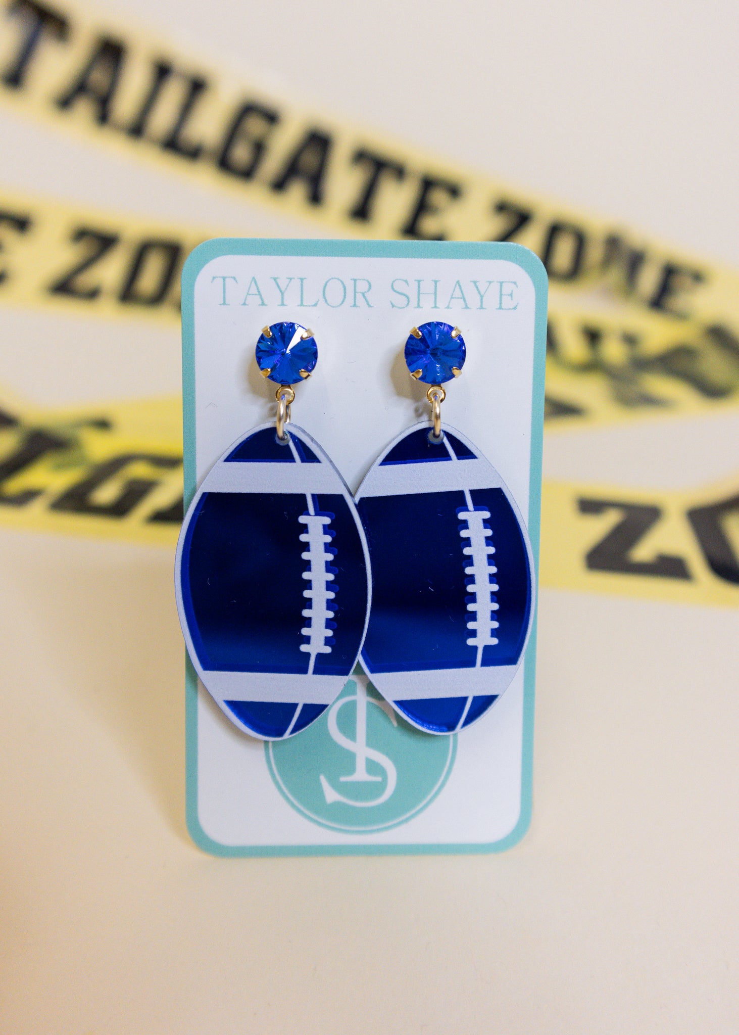 Blue & White Mirrored Football Earrings