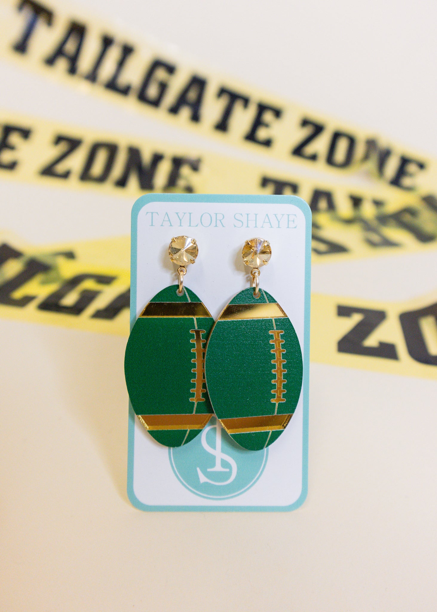 Green & Gold Mirrored Football Earrings