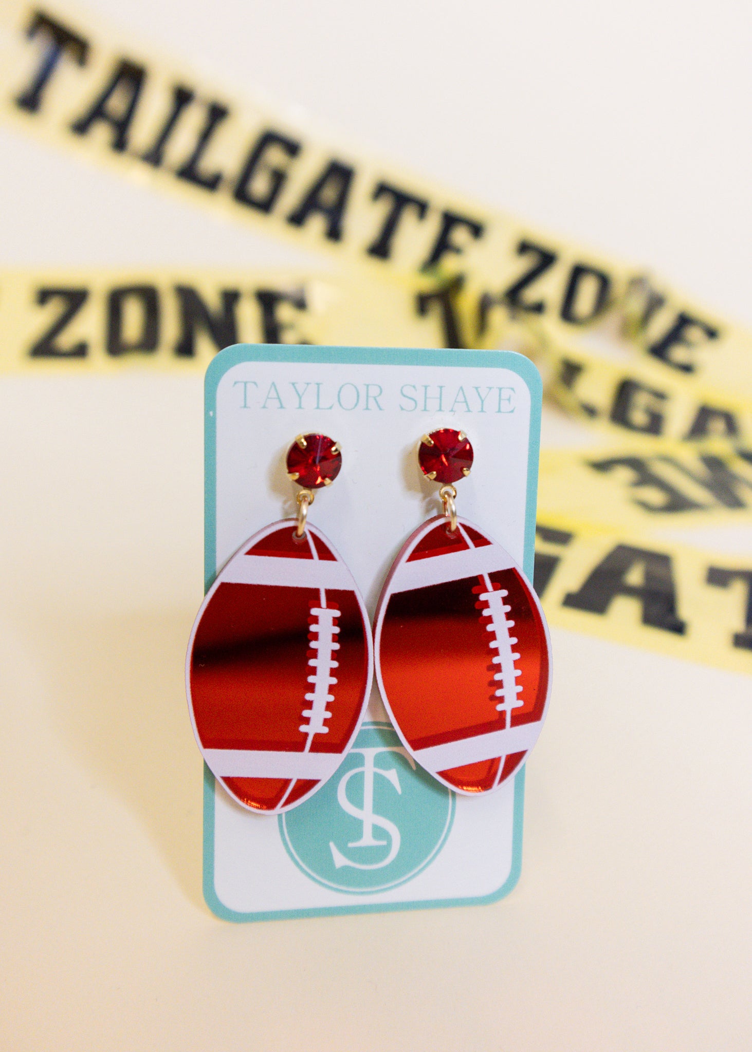 Red Mirrored Football Earrings