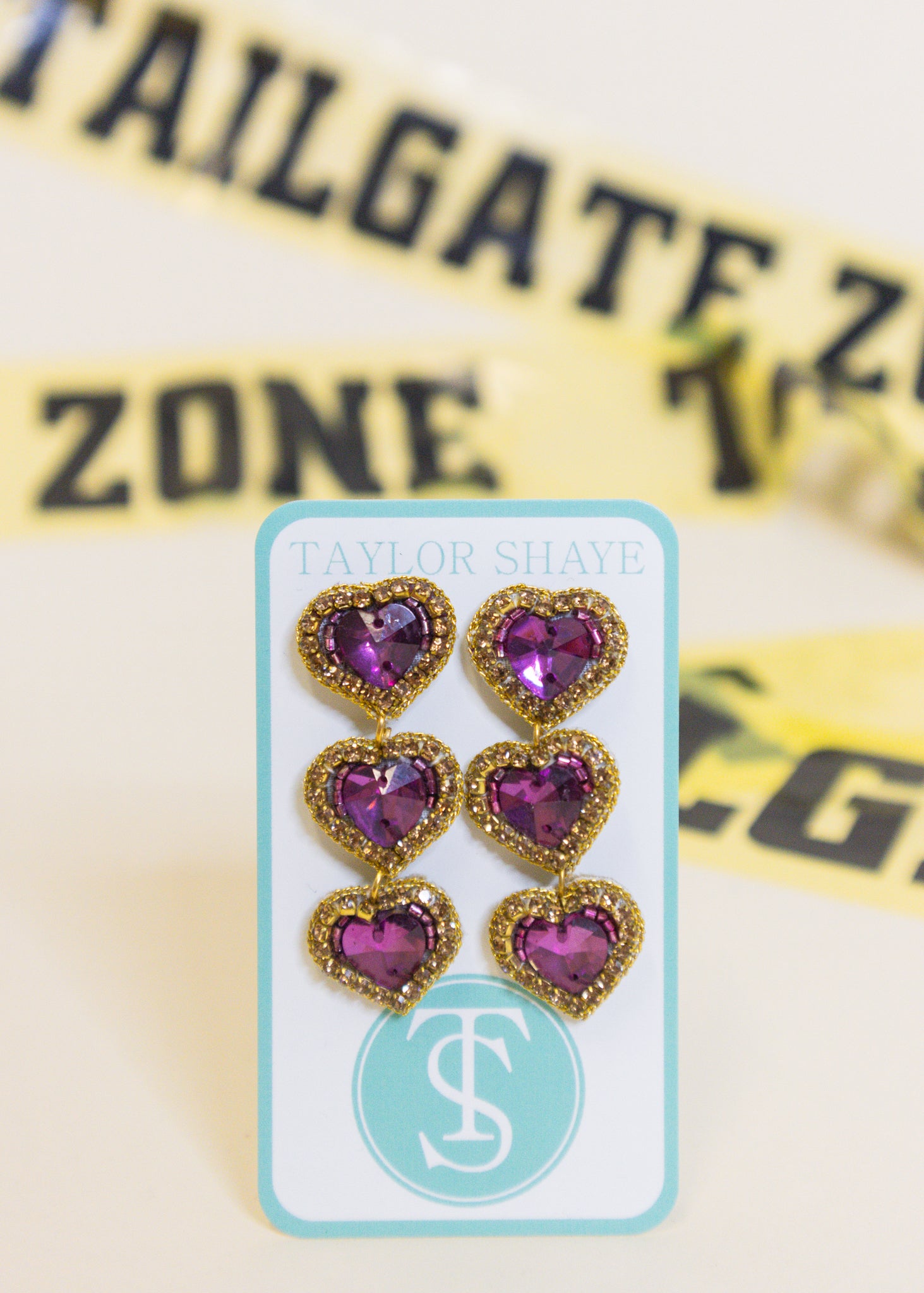 Purple & Gold Heart Earrings