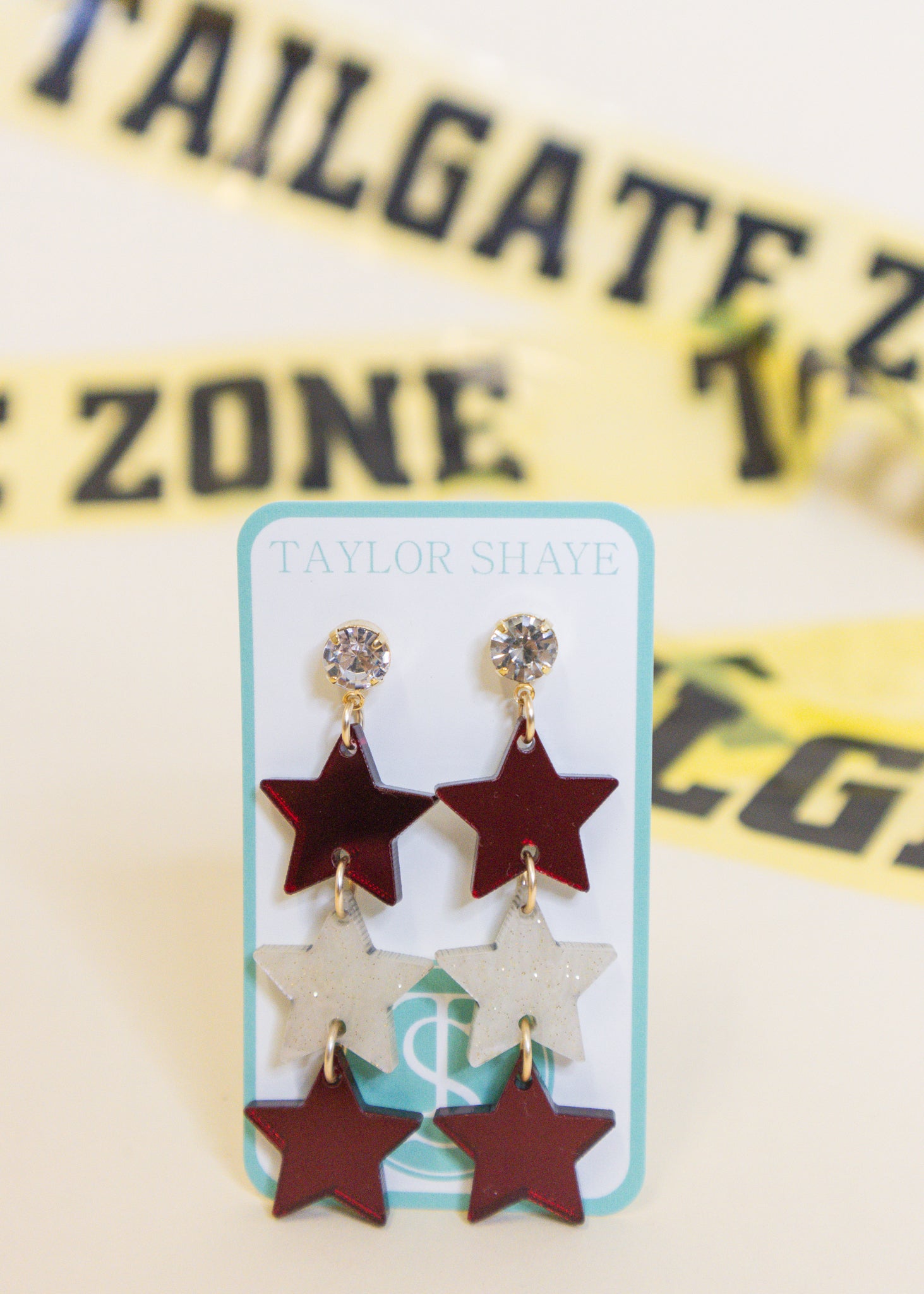 Maroon Triple Stars Earrings