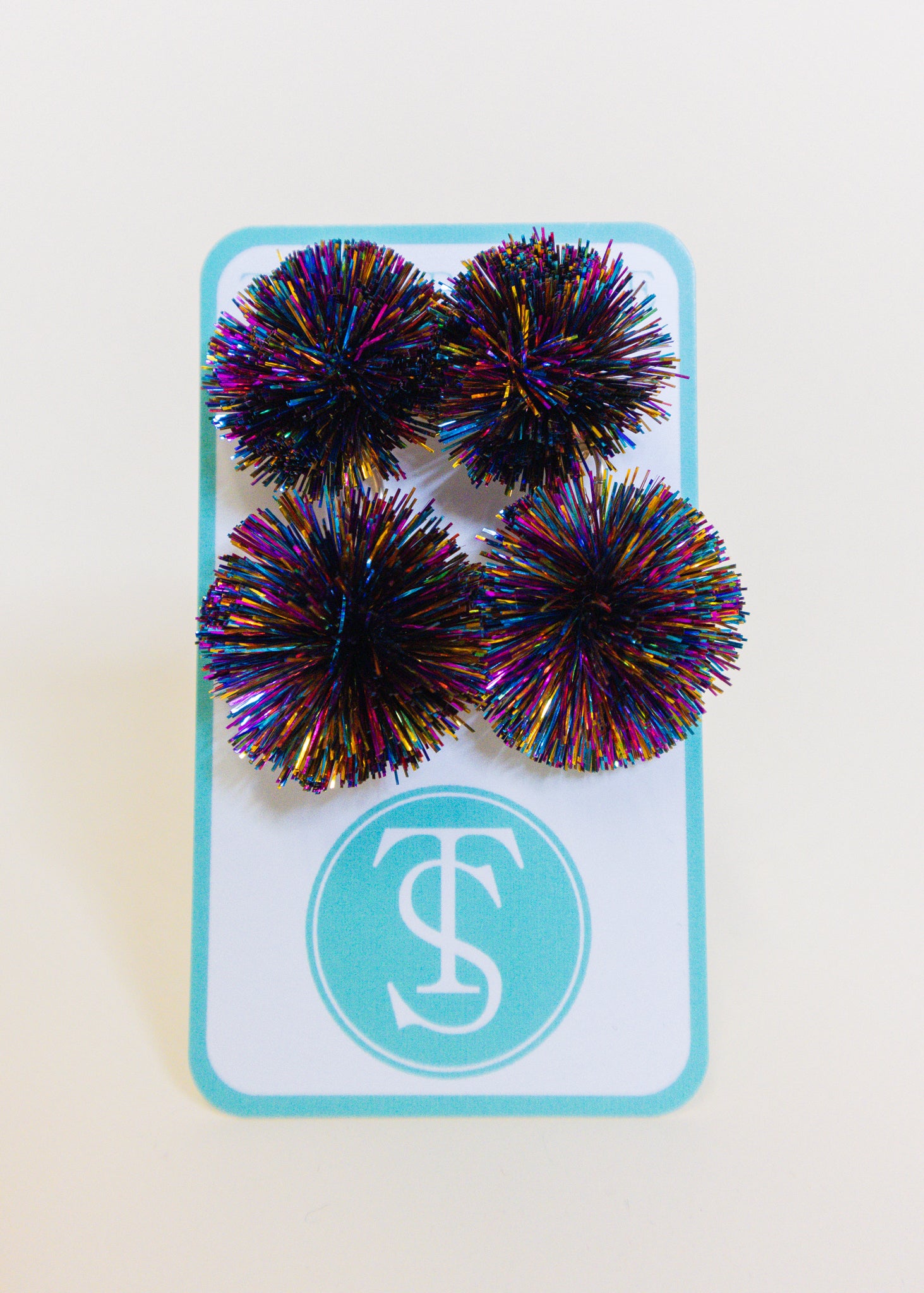 Rainbow Shimmer Pom Earrings