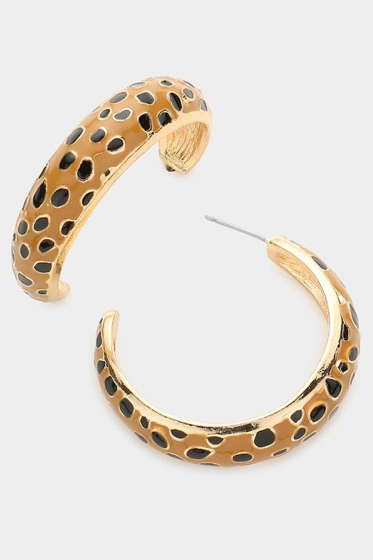 Enamel Cheetah Half Hoop Earrings