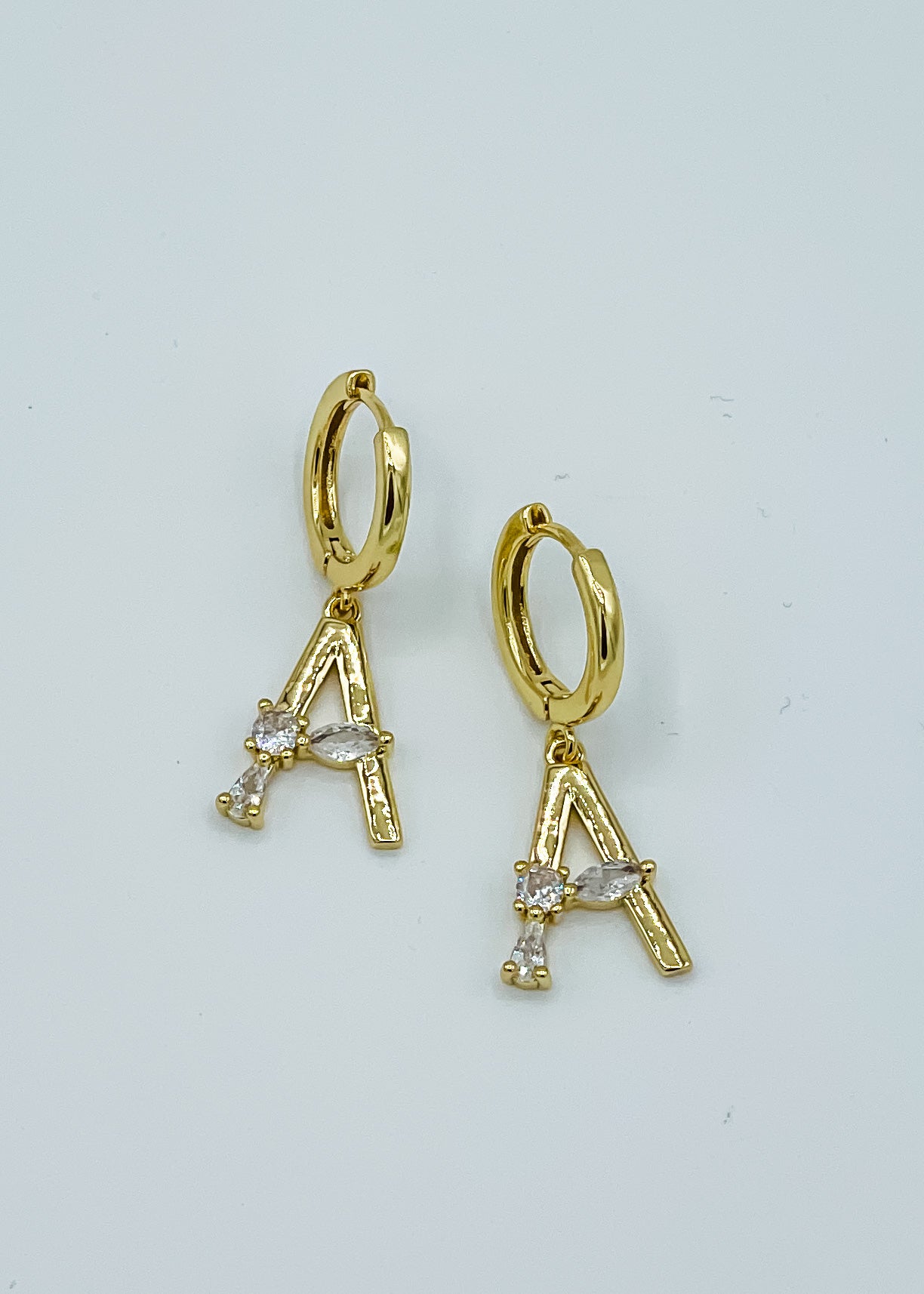 Gold Rhinestone Letter Huggie Earrings