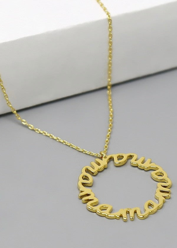 MAMA Script Circle Pendant Gold Dipped Necklace