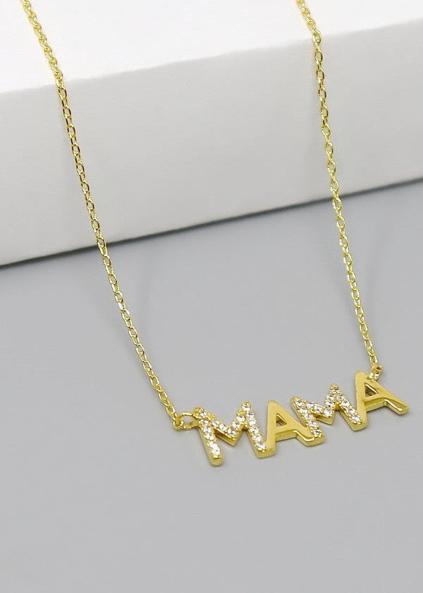 MAMA CZ Pave Script Pendant Gold Dipped Necklace